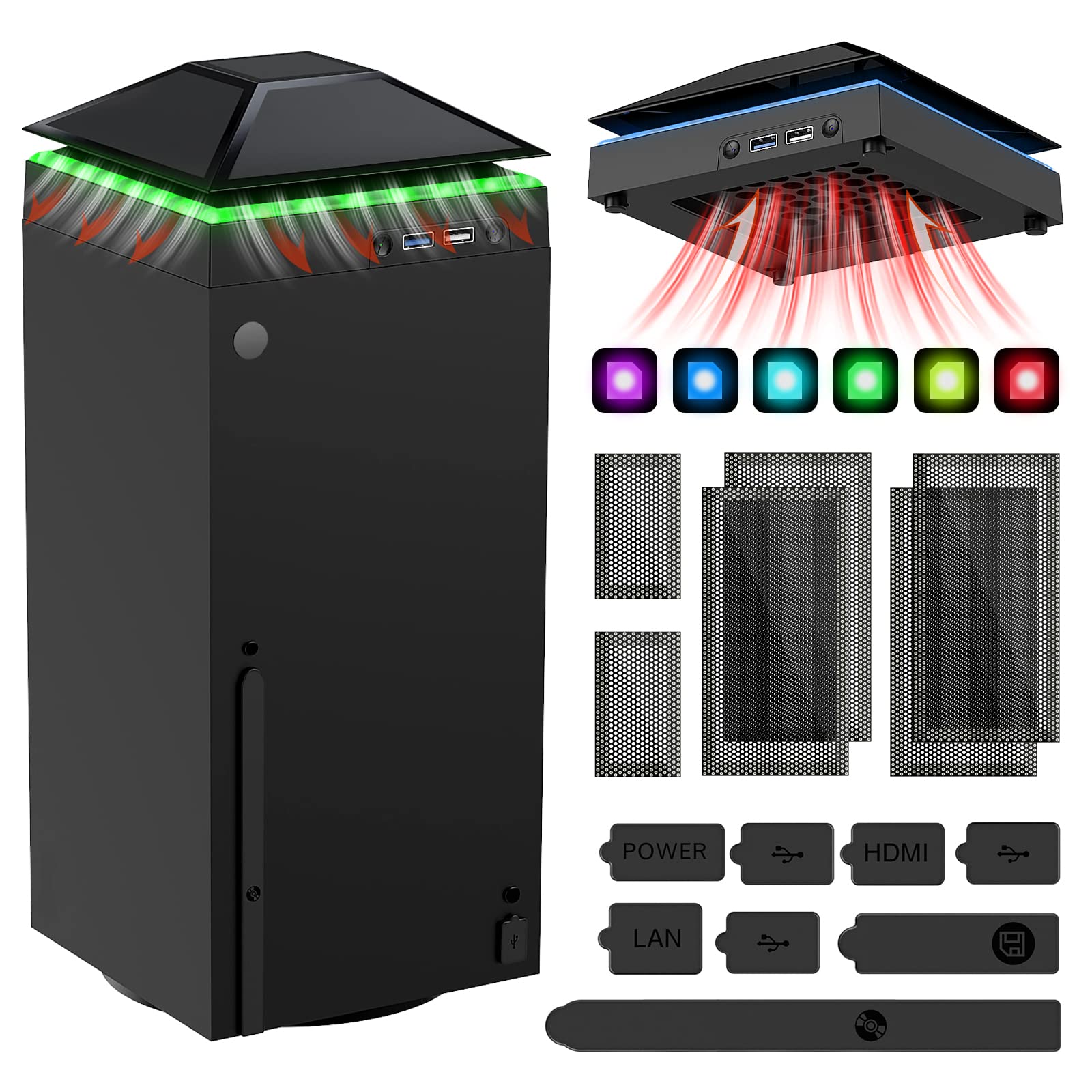 MENEEA Cooling Fan Dust Proof for Xbox Series X Console with Colorful Light | Du