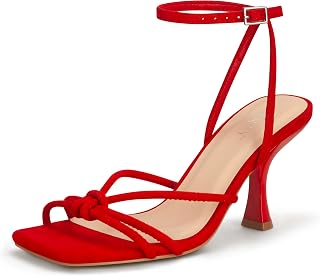 PARTY Women's Square Open Toe Strappy Heeled Sandals, 3 Inch Stiletto Kitten Heel with Ankle Buckle Strap, Comfortable Slingback Summer Dress Shoes