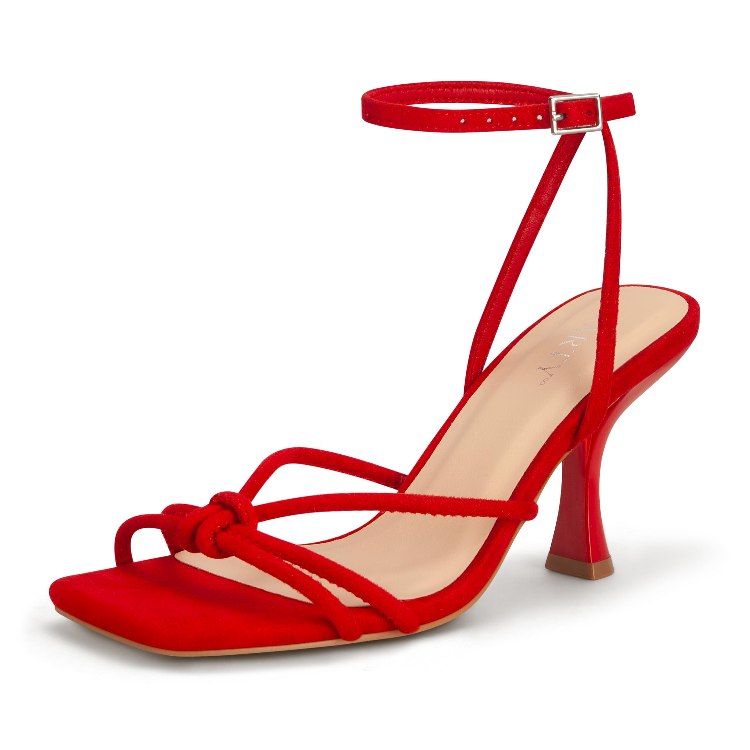 PARTY Women's Square Open Toe Strappy Heeled Sandals, 3 Inch Stiletto Kitten Hee