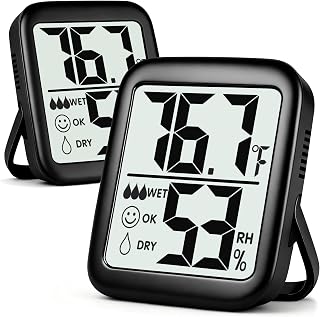 Antonki 2 Pack Room Thermometer Indoor Hygrometer | Monitor Temperature & Humidity, Accurate, Fast Read, Easy To View, Magnetic/Kickstand/Hanging, ℉/℃, w/ Battery, Compact