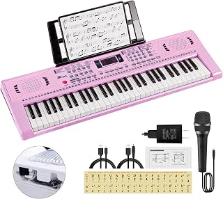 Kids Keyboard Piano, 61 Key Electronic Piano (Pink) | Portable Digital Piano for Beginners with Stand & Microphone, 100 Tones 100 Rhythms Musical Learning Toy Gift for Girls Boys