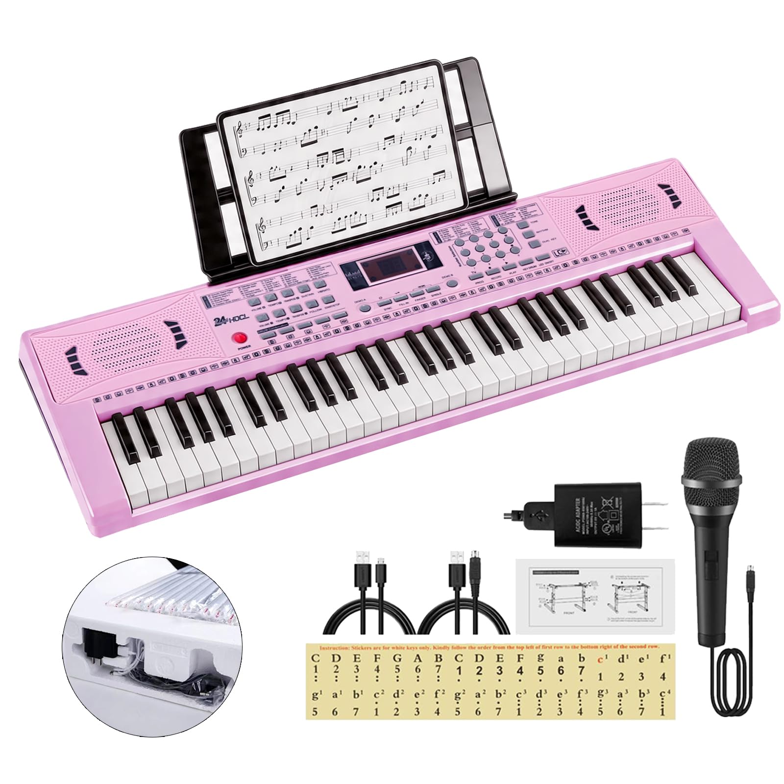 Kids Keyboard Piano, 61 Key Electronic Piano (Pink) | Portable Digital Piano for