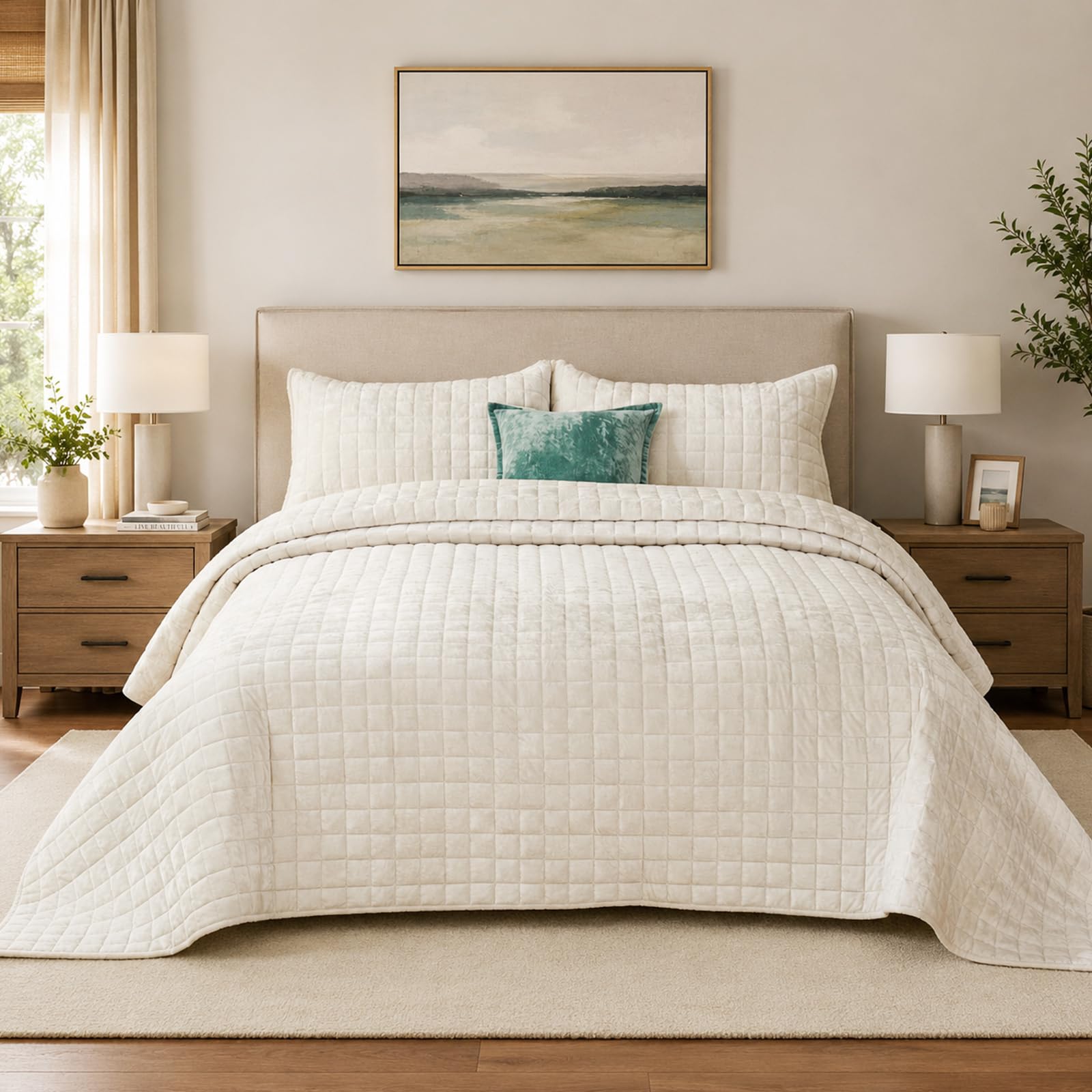 Quilt Set King Size 98x106 Luxurious Velvet Bedding Sets with 2 Pillow Shams 20x