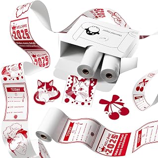 Memoking T02 Sticker Paper Red on White, 50mmx3.5m, 3 Rolls | Compatible with T02/M02/Q02E/T02 Pro/M02X Mini Printer Mini Sticker Printer Thermal Paper for Journal Photo Texts Study Notes
