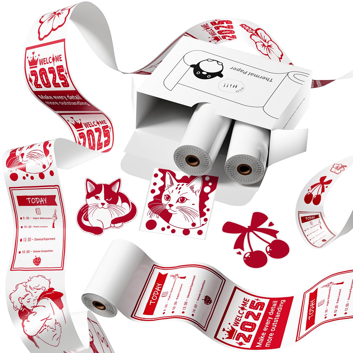Memoking T02 Sticker Paper Red on White, 50mmx3.5m, 3 Rolls | Compatible with T0