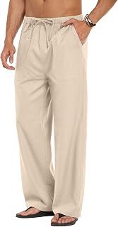 COOFANDY Men's Linen Loose Pants Lightweight Elastic Waist Pants Yoga Beach Pants