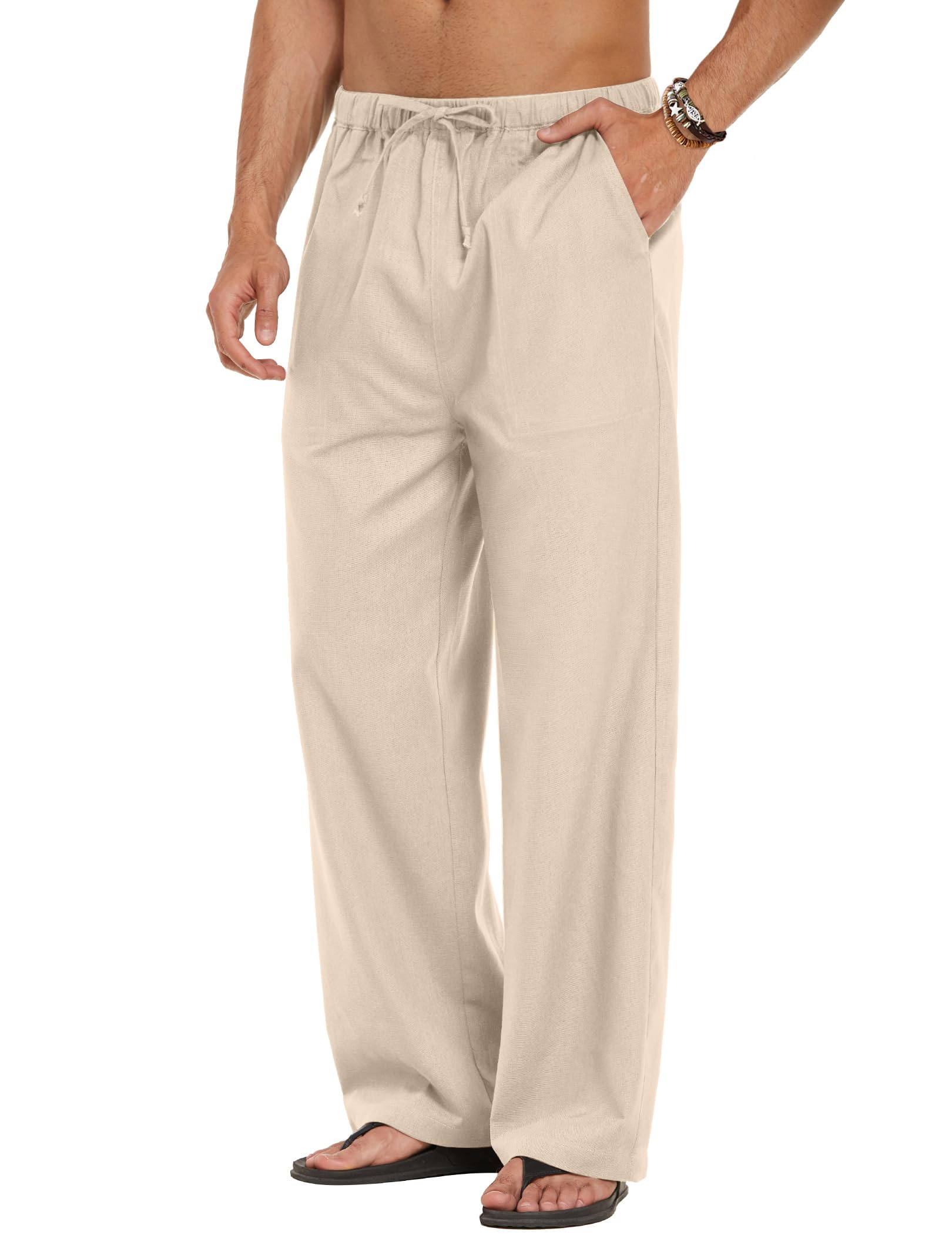 COOFANDY Men's Linen Loose Pants Lightweight Elastic Waist Pants Yoga Beach Pant