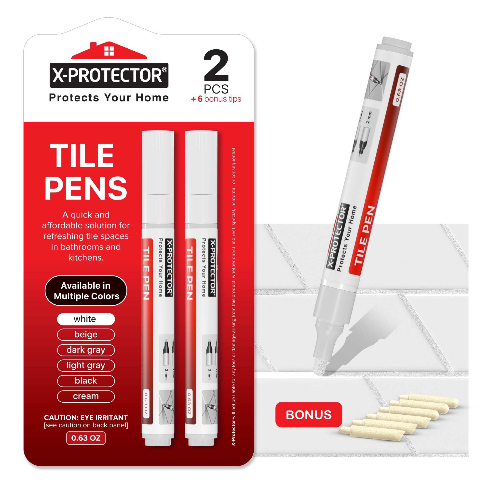 X-Protector Water Based Grout Marker - 2 PCS with 8 Tips, White | Premium Grout 