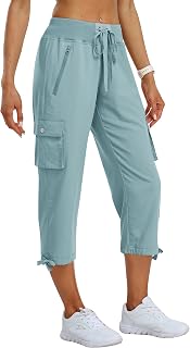 MoFiz Women's Cargo Trousers Capri Trousers Summer 3/4 Lightweight Outdoor Hiking Trousers with Zip Pockets