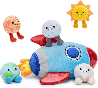 Muiteiur 13.8 Inch Rocket Planet Playset Plush Toys with Storage for Kids | Educational Rocket Toy Set with Planets Stuffed, Learning Solar System Soft Plush Gift for Kids, Imagination and Room Decor