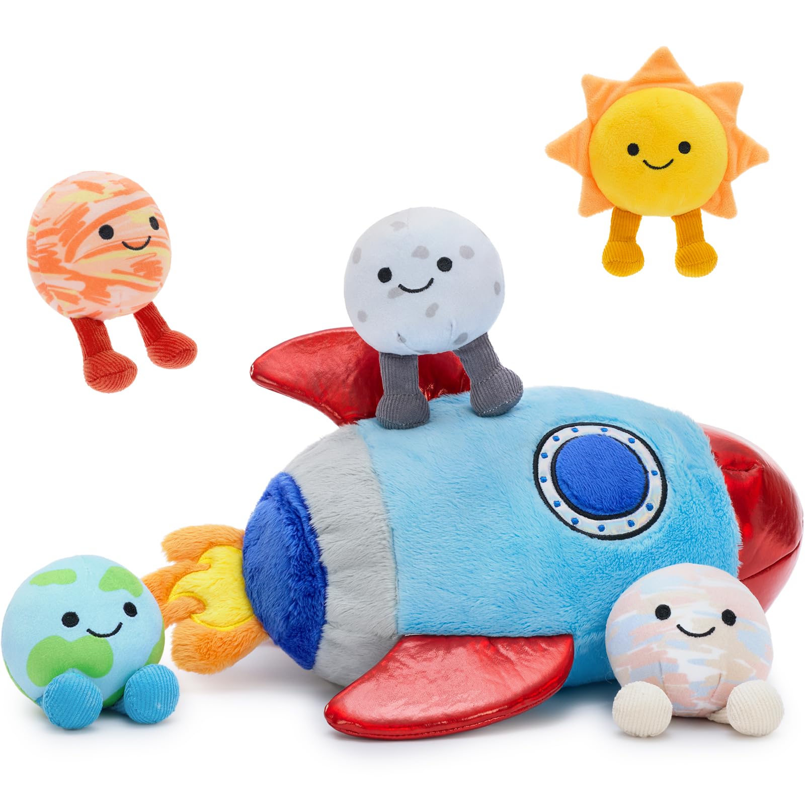 Muiteiur 13.8 Inch Rocket Planet Playset Plush Toys with Storage for Kids | Educ