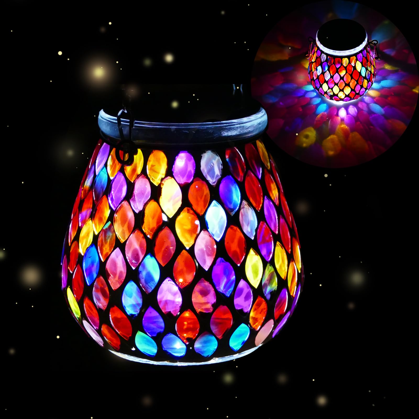 Mosaic Red Solar Lanterns, Outdoor Glass Hanging Lights, Waterproof, Solar Table