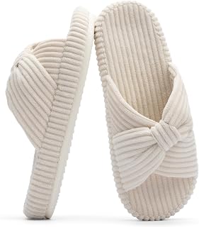 Chantomoo Slippers for Women Memory Foam Home Bedroom Corduroy Bow Cross Slippers Comfortable Shoes Slippers Fashion Gift