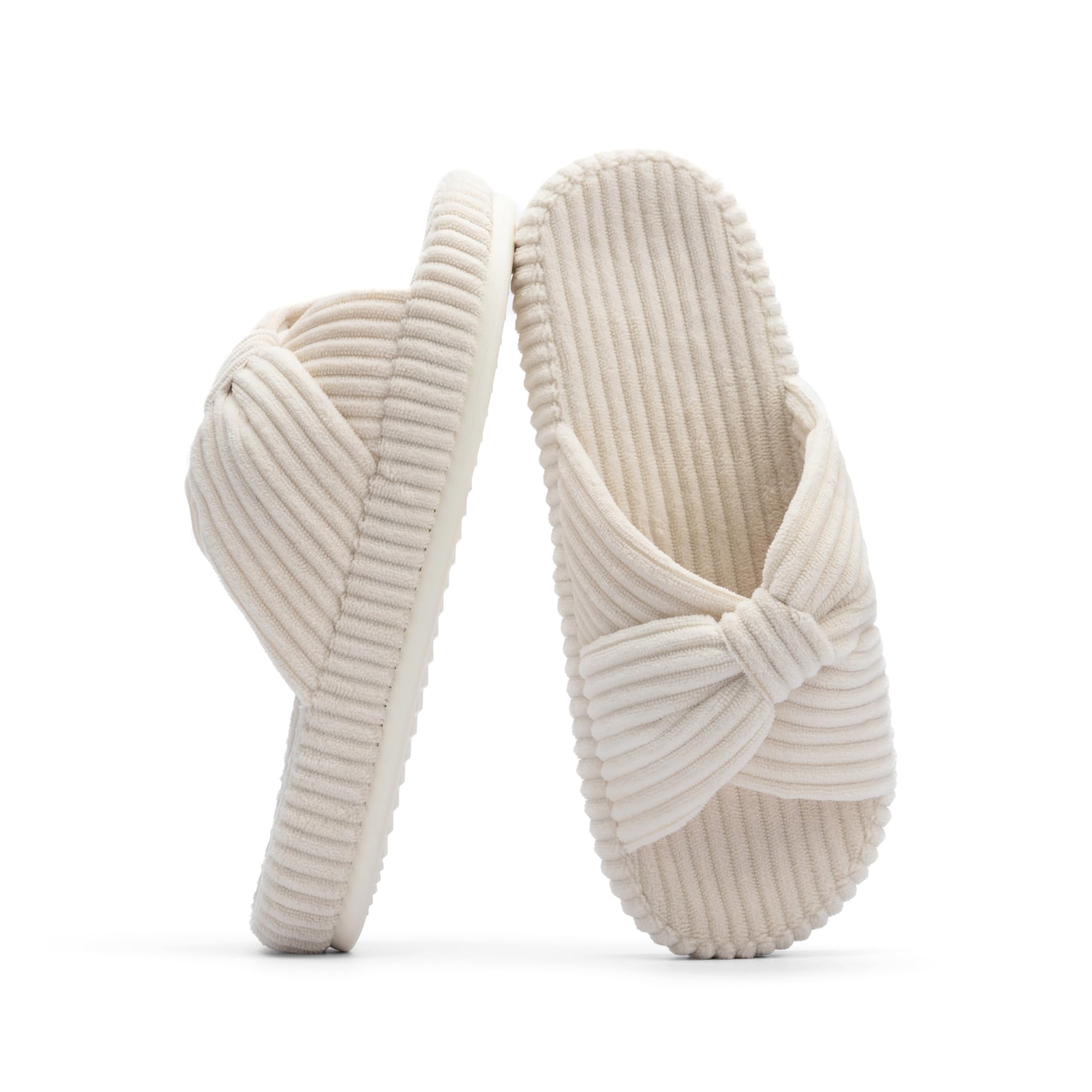 Chantomoo Slippers for Women Memory Foam Home Bedroom Corduroy Bow Cross Slipper