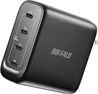 Buffalo BSACPD14005C4BK USB PD Charger, 140W 4 Ports (USB-C x 4), AC Adapter, Type-C PSE Compatible, Foldable Plug, Compatible with MacBook/MacBook Pro/Windows/iPhone 17/17 Pro, iPad/Android