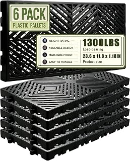 6 Pcs Plastic Pallets 23.6 x 11.8 x 1.18 Inch Lightweight Moisture-Proof Waterproof Floor Pallet with Breathable Grid Ventilation - Multi-Purpose Storage Pad for Garages, Kitchen, Basement, Attic