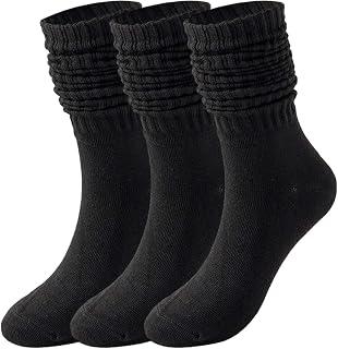 3 Pairs Slouch Socks Women, Black Socks Women, Long Winter Sock for Sneakers Boot, Knee High Scrunch Stacked Sock, Soft Comfortable, One Size