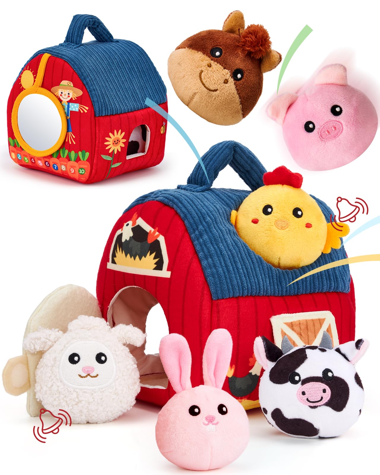 hahaland Baby Toys 6-12 Months - Surprise Barn Stuffed Farm Animals Plush | Baby