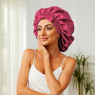 Cuffia in raso, cuffia per capelli in seta per dormire, da donna, grande fascia per capelli ricci