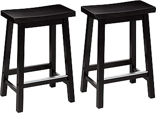 Amazon Basics Solid Wood Saddle-Seat Counter-Height Kitchen Island Barstool, 60.96 cm Height, Black - Set of 2
