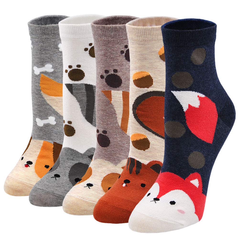 Women's Novelty Cotton Animal Cat Dog Food Painting Cute Funny Soft Socks for Gi