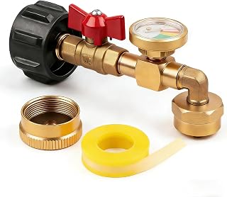 Siasky Upgraded Propane Refill Adapter 20lb to 1lb Converter, Design with Valve and Gauge, QCC1 Propane Refill Adapter 90-Degree Elbow, with ON/Off Control Fill 1 lb Tanks from 5-40 LB Propane Tank