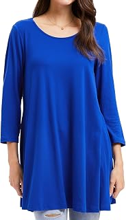 Enmain Women's 3/4 Sleeve Round Neck Long Tunic Top for Women Casual Elegant Chic Floral Swing T Shirt