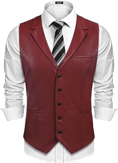 COOFANDY mens leather vest casual western vest lightweight v neck halloween vest
