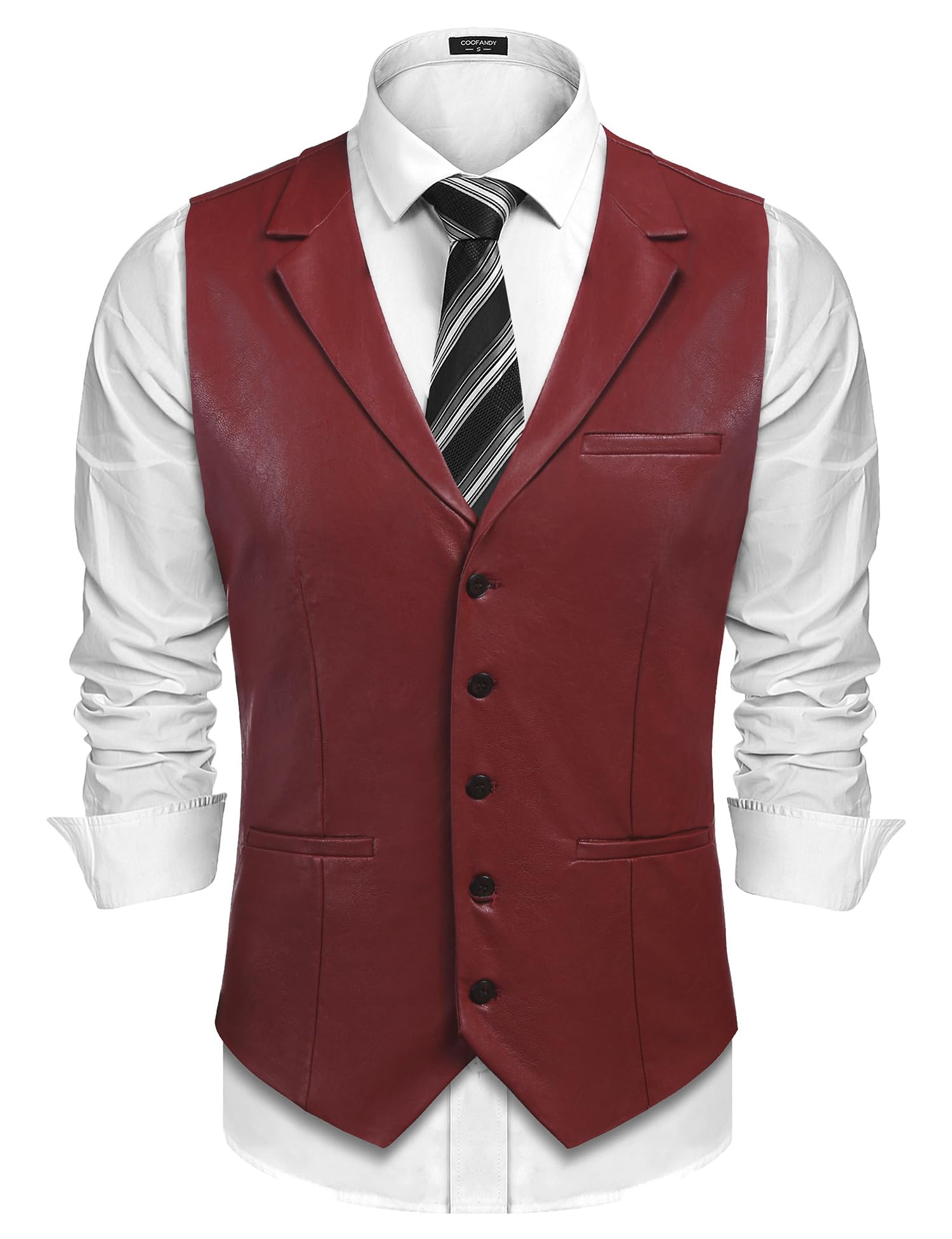 COOFANDY mens leather vest casual western vest lightweight v neck halloween vest