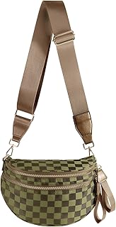 FEIBOON Spacious Checkered Nylon Crossbody Bag Bum Bag Handbags for Women