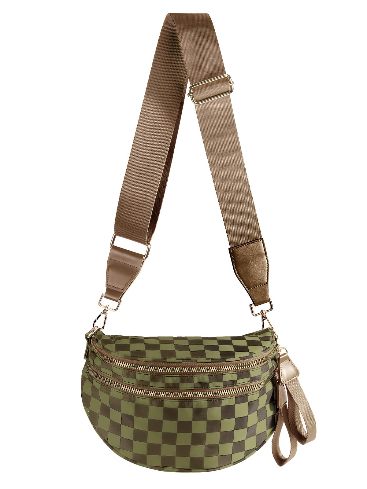 FEIBOON Spacious Checkered Nylon Crossbody Bag Bum Bag Handbags for Women