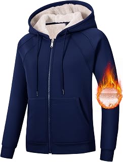 MoFiz Women Fleece Zipper Sweatshirt Warm Cozy Sherpa Lined Ladies Winter Hoodie with Pockets