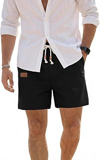 JMIERR Mens 5"/7" Cotton Linen Lightweight Drawstring Casual Beach Shorts