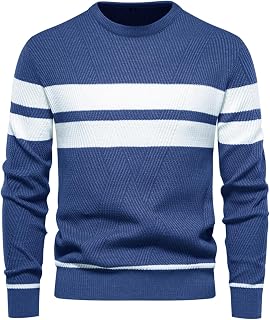 Men's Winter Casual Color Block Long Sleeve Pullover Tops Knit Crew Neck Wear Everyday Sweater Striped Top