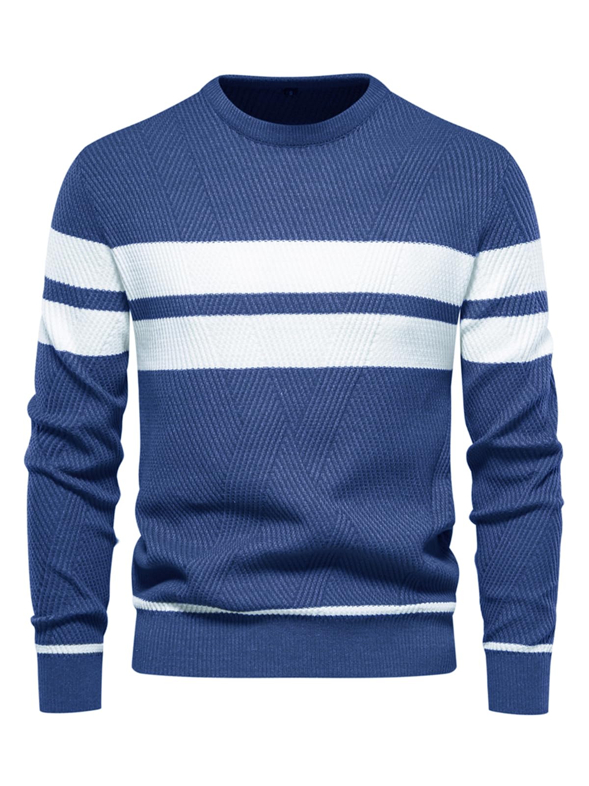 Men's Winter Casual Color Block Long Sleeve Pullover Tops Knit Crew Neck Wear Ev