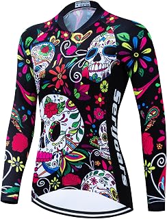 Serijoars Women's Long Sleeve Cycling Jersey MTB Shirts Quick Dry Bike Tops with Reflective Strip