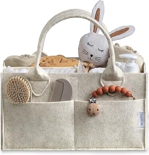 PUTSKA Baby Diaper Caddy Organizer, Felt Nursery Basket, White, Large