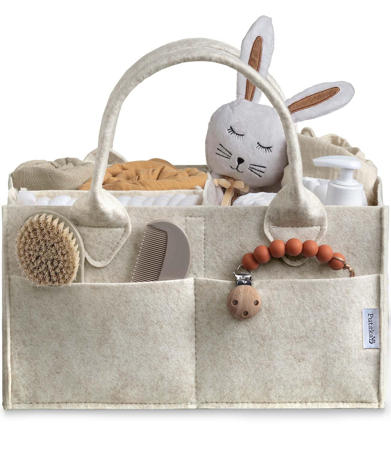 PUTSKA Baby Diaper Caddy Organizer, Felt Nursery Basket, White, Large