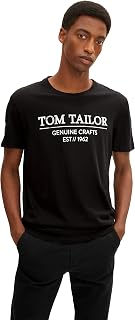 TOM TAILOR Men's T-Shirt with Logo Printed in Organic Cotton