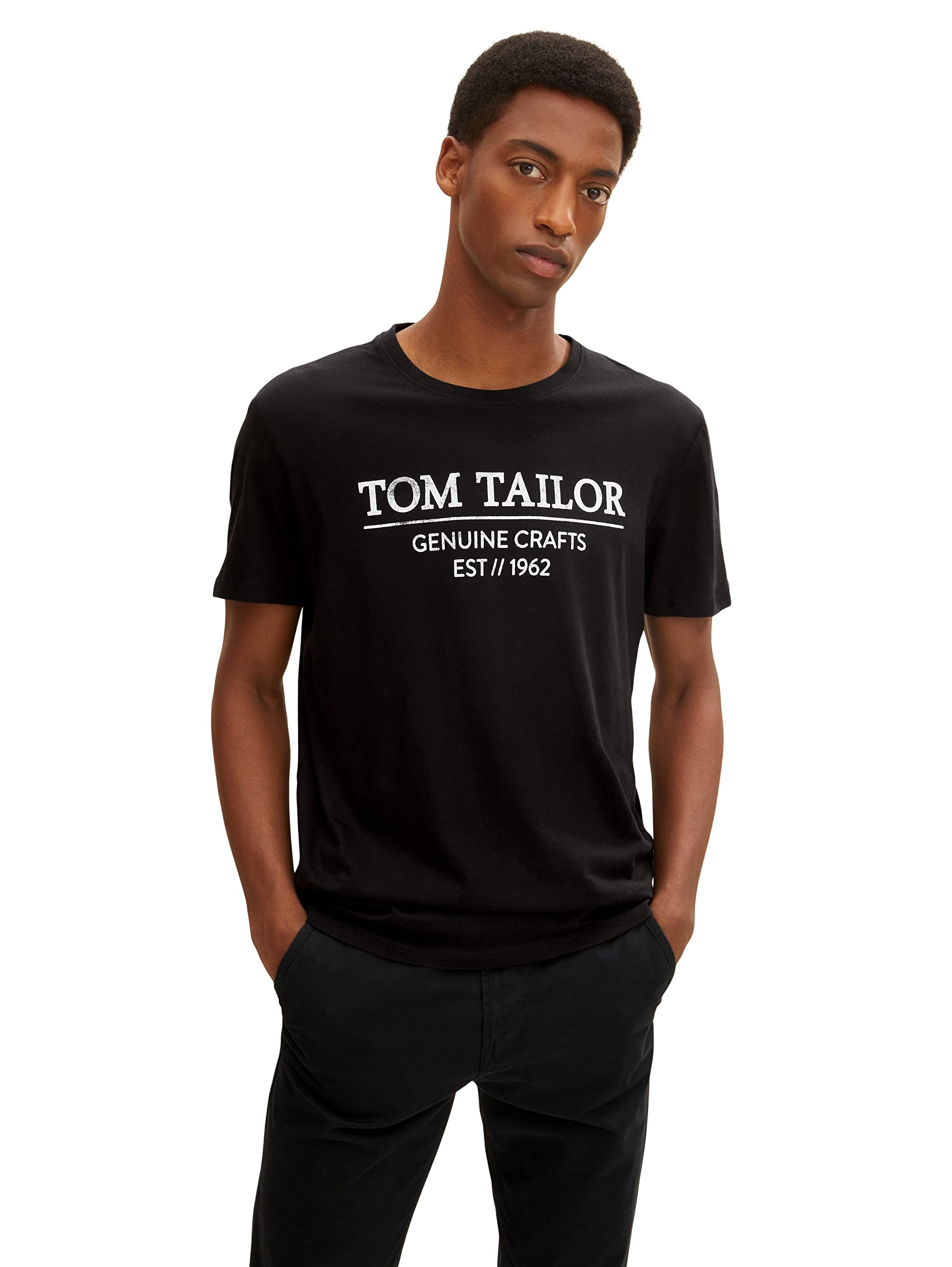 TOM TAILOR Men's T-Shirt with Logo Printed in Organic Cotton