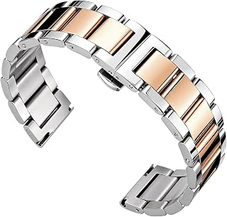 BINLUN Thick Stainless Steel Watch Band, Metal Heavy Watch Bracelets for Men Polished Matte Brushed Finish Watch Bands Replacement 16mm-26mm