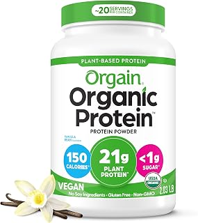 Orgain Organic Vegan 21g Protein Powder, Vanilla Bean, 2.03 lb | Plant based protein, 4g prebiotic fiber, no added sugar or lactose, non-GMO, for shakes & smoothies