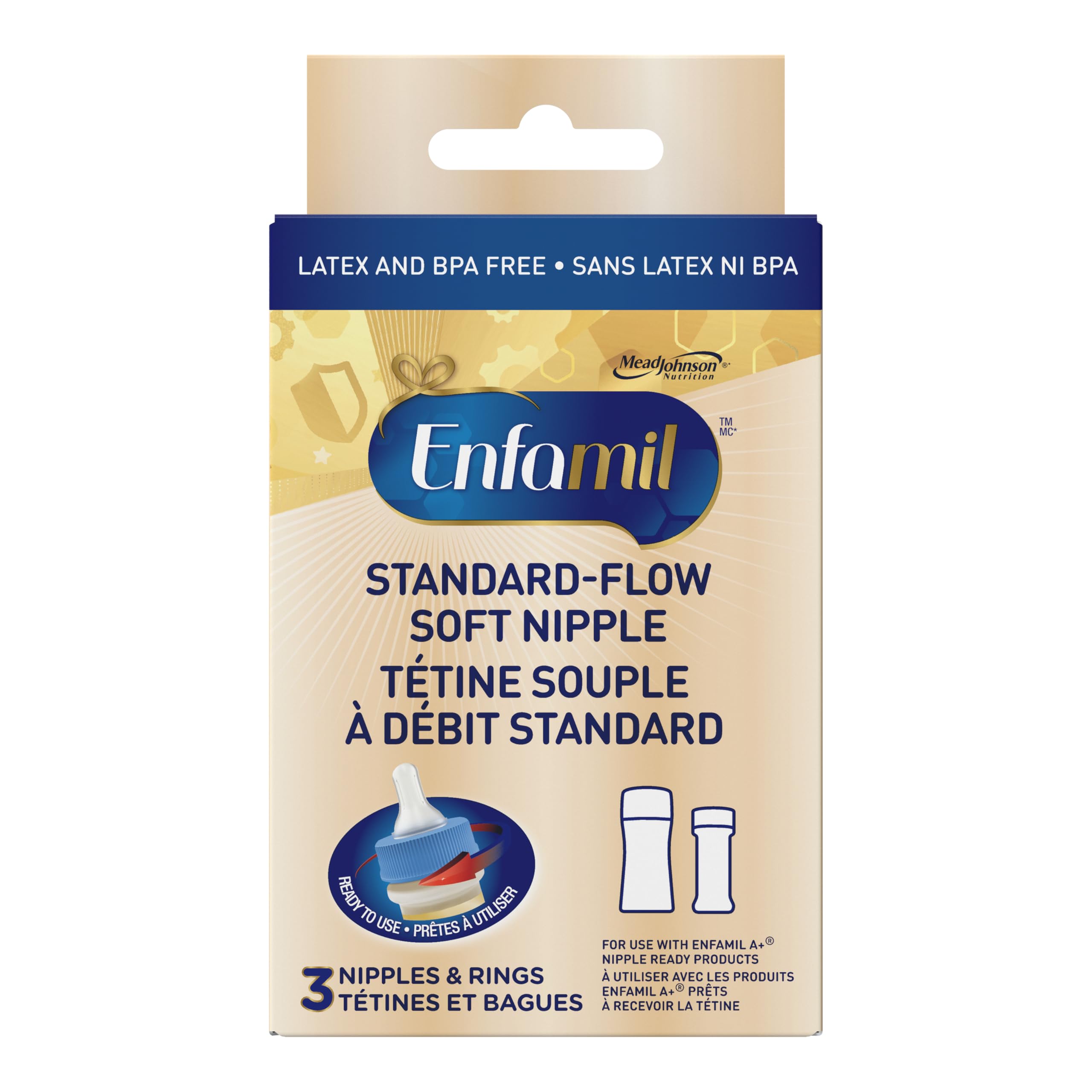 Enfamil A+ Standard-Flow Soft Nipples, 3 count, yellow, 3 nipples and 3 rings