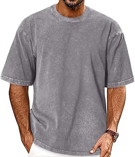 Oversized Tshirts for Men Short Sleeve Vintage Washed Basic Loose Tees