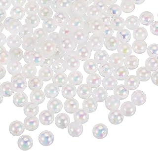 Generic 8 mm Acrylic Round Beads, 100 Pcs AB Colors Round Clear Beads Craft Bead with Hole for Earring Bracelet Necklace Key Chains, White