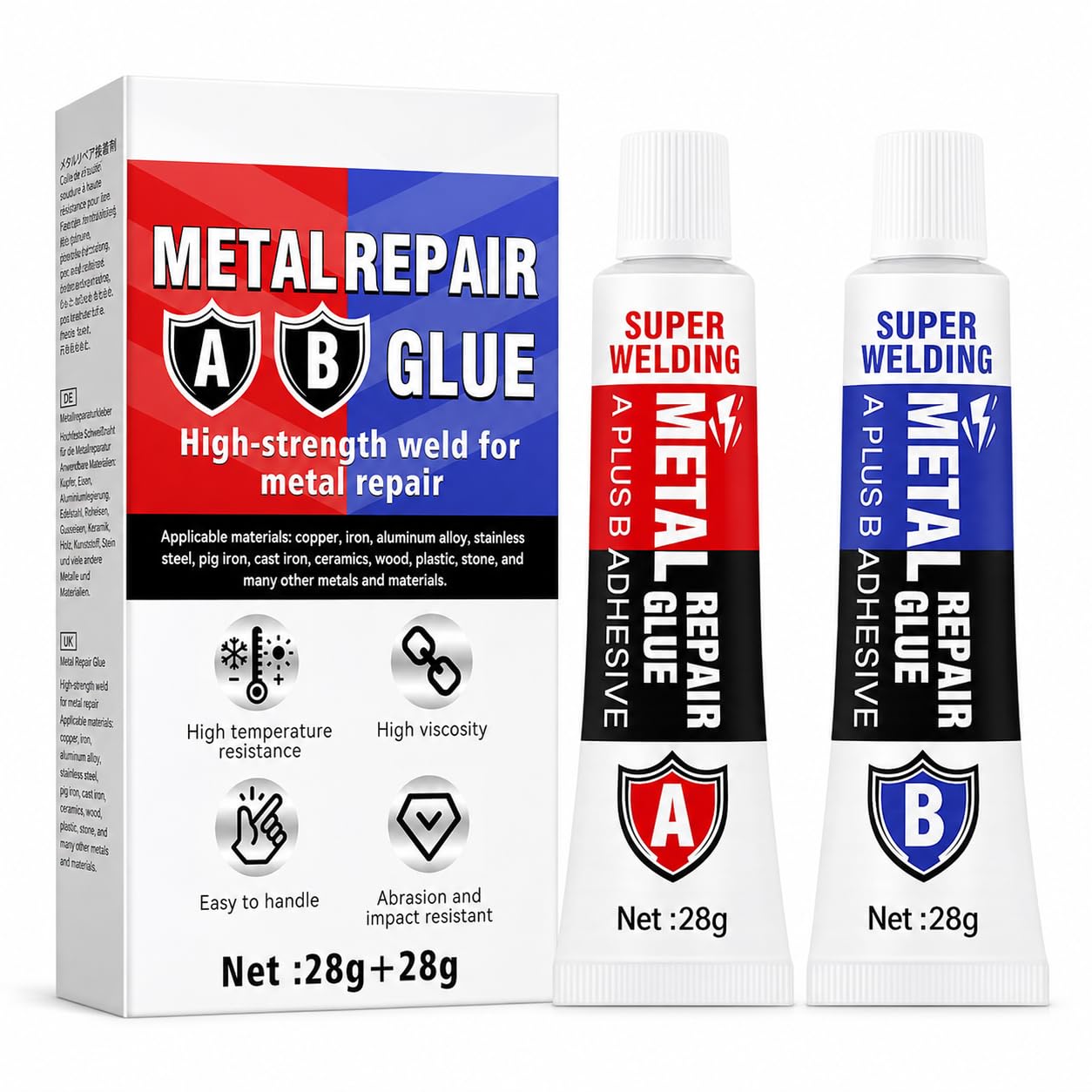 Strong AB Liquid Metal Weld Repair Paste, Metal Glue Heavy Duty Waterproof, Heat