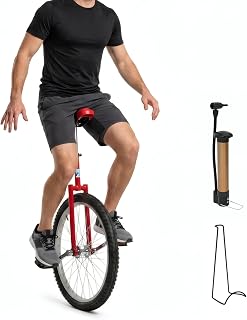 Nisorpa 20" Inch Unicycle with Stand and Anti-Skid Pedal, Height Adjustable Outdoor Unicycles with Air Pump for Kids Adults Beginner Outdoor Indoor Sports Entertainment Exercises Balance Fun
