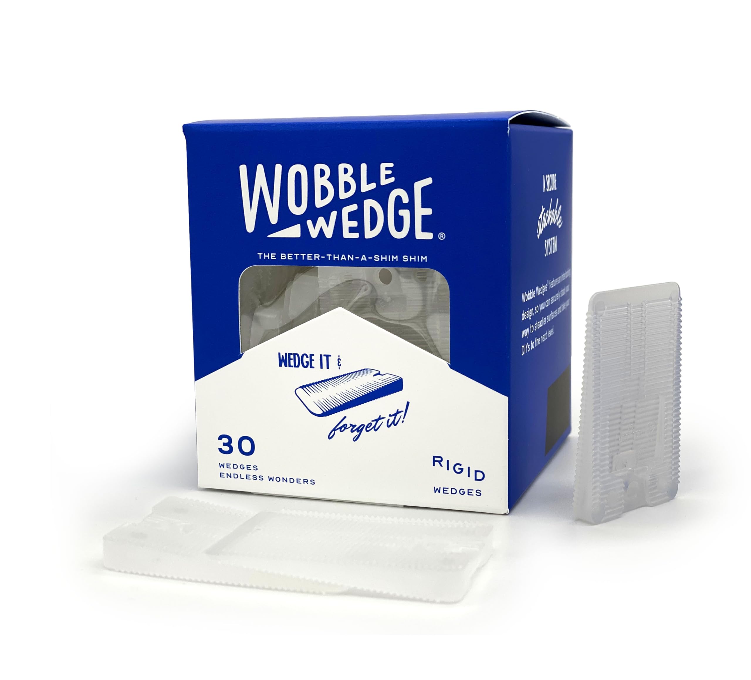Wobble Wedge Rigid Heavy Duty Plastic Shims for Leveling, Clear, 30 Pack | Rigid