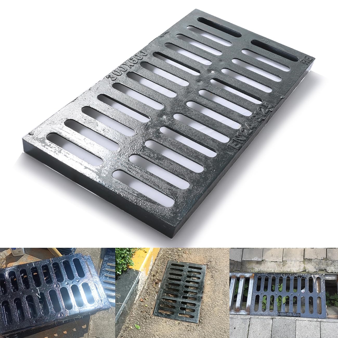GZHDIAN Rectangle Cast Iron Drain Grate, 24 * 12 in B125 Heavy Duty | Outdoor Dr