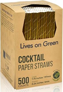 19.7 x 0.6 cm Disposable Golden Paper Drinking Straws, 500 Pieces for Cocktails, Weddings, Parties, Standard Size